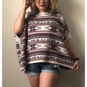skies are blue L aztec red cream poncho